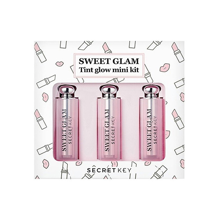 Set 3 son dưỡng môi có màu mini Secret Key Sweet Glam Tint Glow - Mini Kit (Baby Pink, Juicy Orange, Punky Pink)