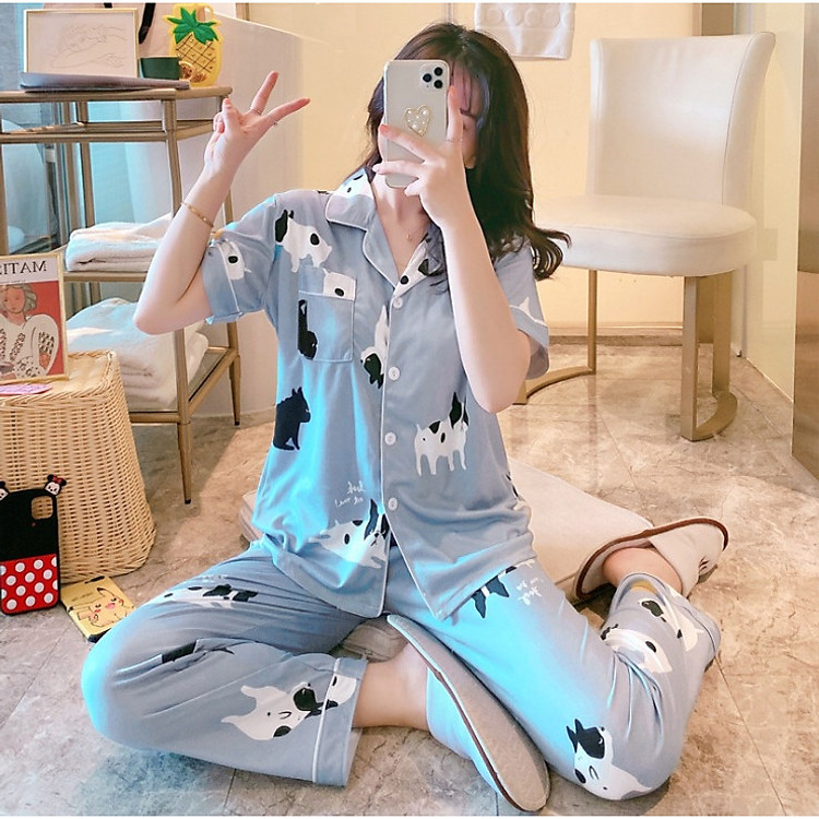 Bộ đồ pijama áo ngắn tay quần dài dễ thương