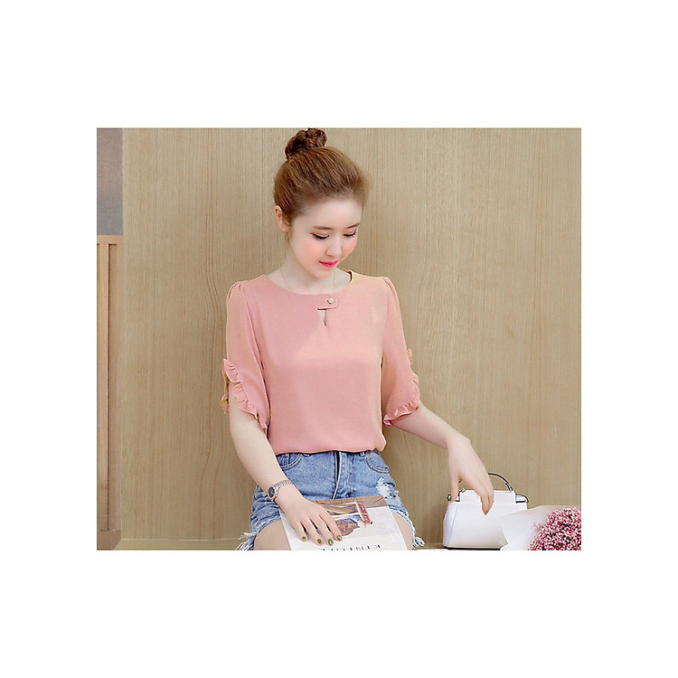 Áo sơ mi nữ công sở cao cấp kiểu ngắn tay viền bèo