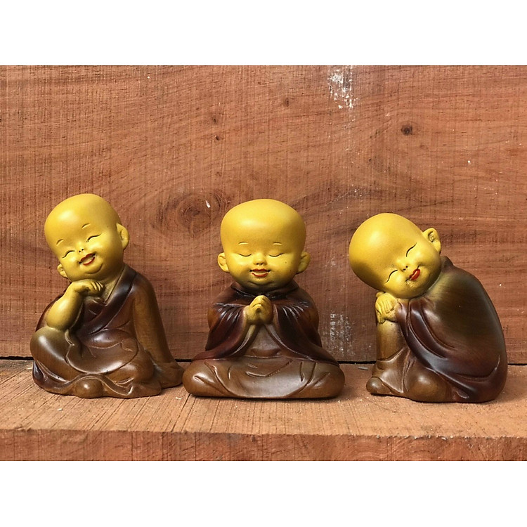 Chú Tiểu An Nhiên Gỗ Bách Xanh (6×7×8cm)