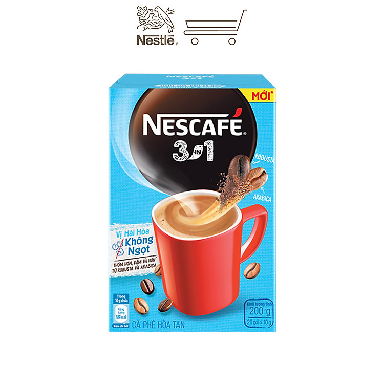 Cà phê hòa tan Nescafé 3in1 vị hài hòa không ngọt - công thức cải tiến (Hộp 20 gói)