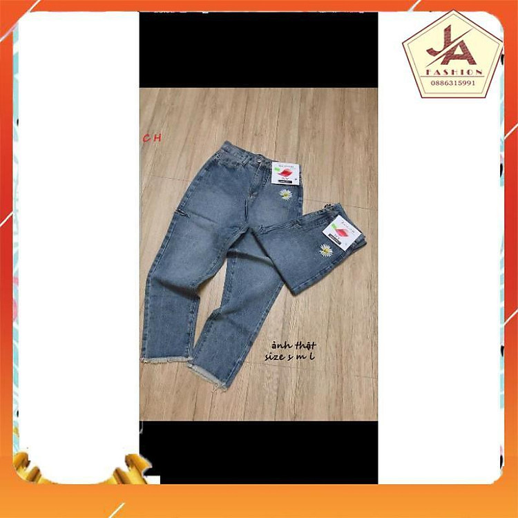 Quần jean nữ bò hoa cúc và hoa cúc chữ️quần bò hoa cúc form nữ dáng baggy ️