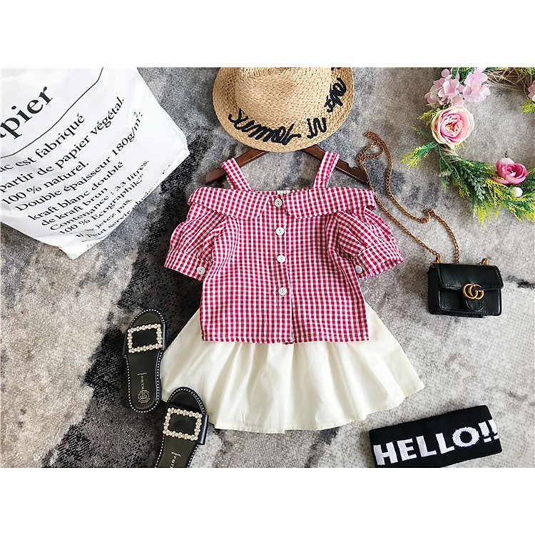 Áo bé gái 2 dây hở vai 3-8 tuổi