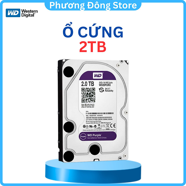 Ổ CỨNG WESTERN DIGITAL PURPLE 2TB 64MB CACHE, 3.5 INCH SATA III - GHI HÌNH LIÊN TỤC, TỐC ĐỘ ỔN ĐỊNH - HÀNG CHÍNH HÃNG