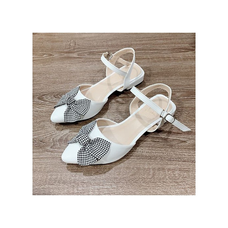 Giày sandal đế bệt nơ caro