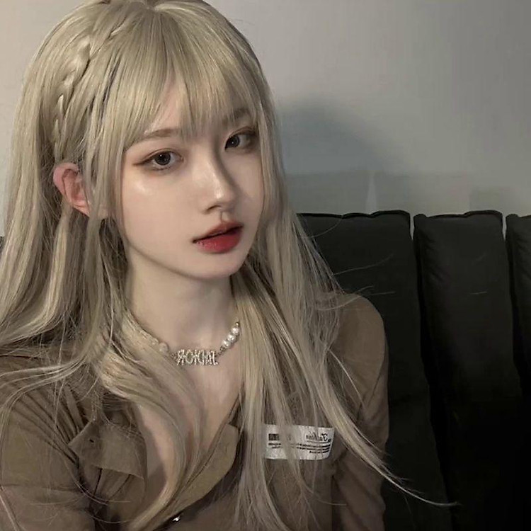 Tóc giả người thật Tóc giả nữ bạch kim nữ tóc dài thẳng đội đầu mặt tròn lolita Lolita Bộ tóc mới của nhóm nhạc nữ Nhật Bản màu trắng jk
