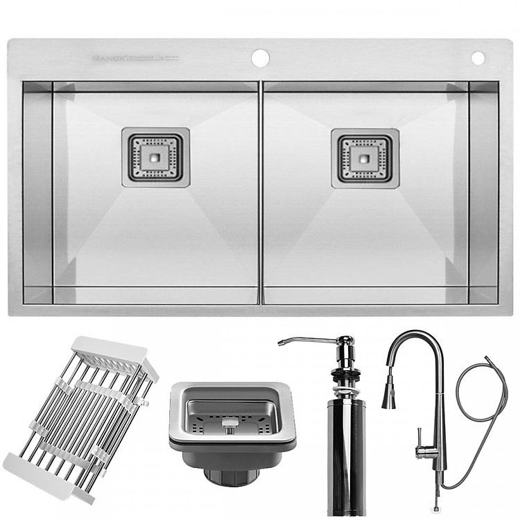 Bộ bồn rửa chén nhập khẩu và vòi RANOX rút dây RANOX RN44663