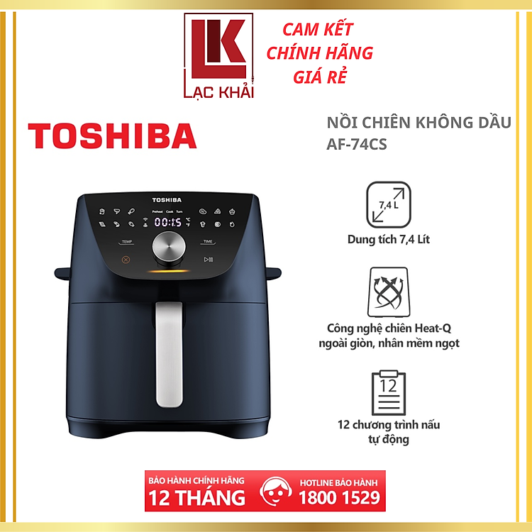 Nồi chiên không dầu 7.4 lít Toshiba AF-74CS1SRVN(H) - Điều khiển cảm ứng, 12 chương trình nấu - Hàng chính hãng
