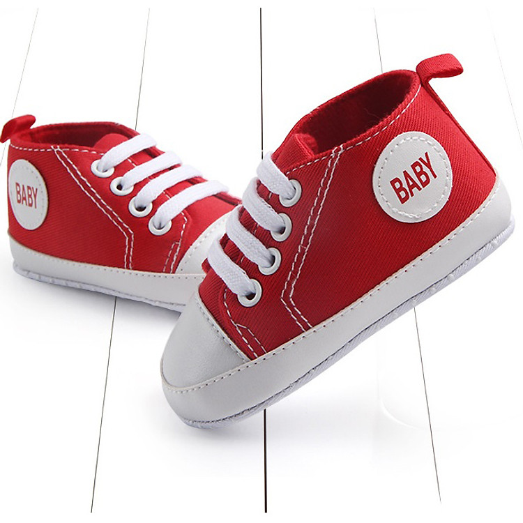 Giày thể thao tập đi màu đỏ trắng cho bé size 13