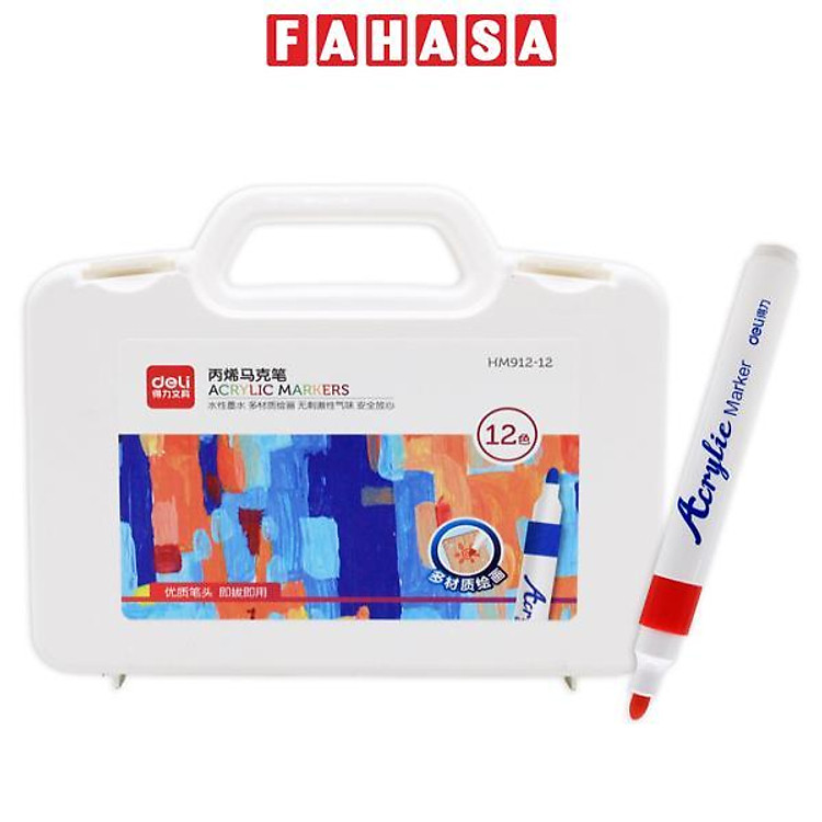 Bút Màu Acrylic Marker 1 Đầu Deli HM912 (12 chiếc)
