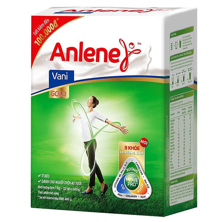 Sữa Bột Anlene Gold Movepro Hương Vanilla (Hộp Giấy 1kg)