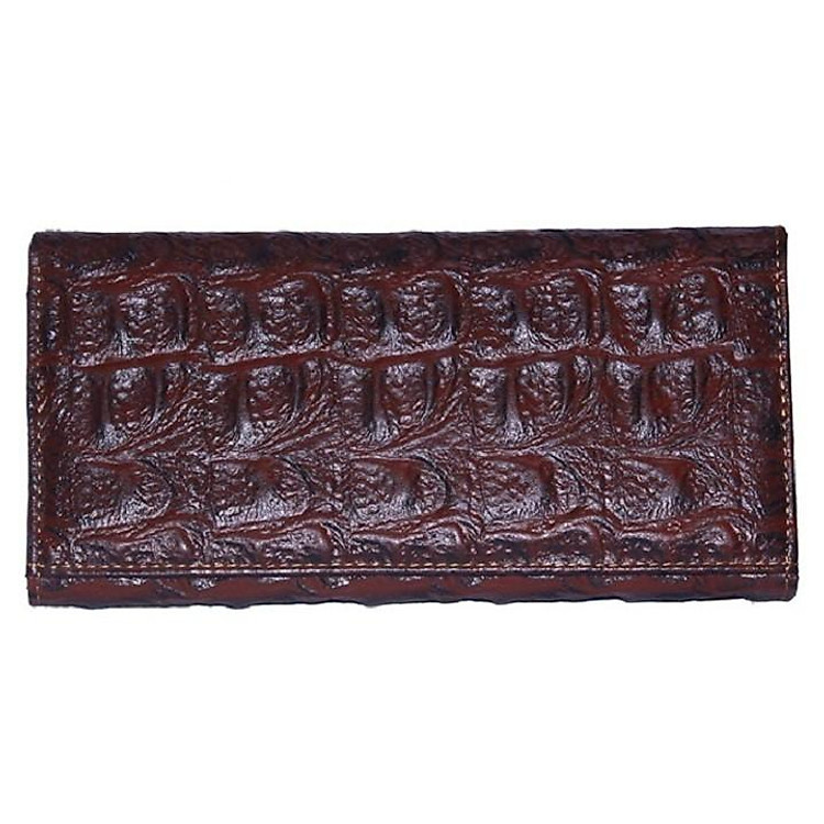 Ví nữ da bò vân cá sấu Huy Hoàng vân lớn 3 gấp màu nâu đỏ HC3169