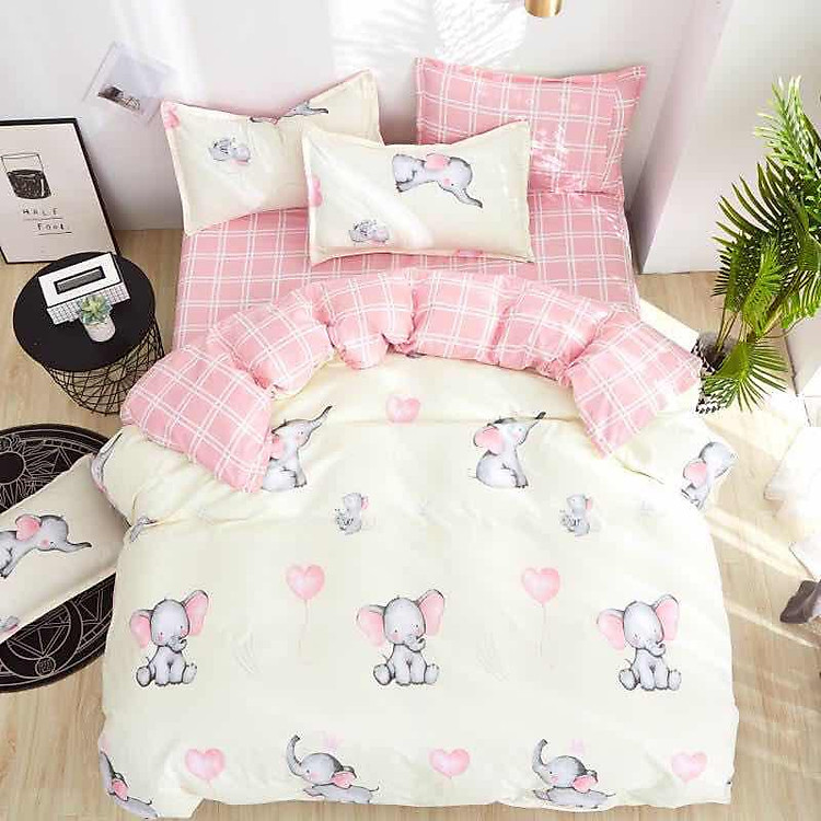 Vỏ Chăn ga gối cotton poly họa tiết voi con cho bé