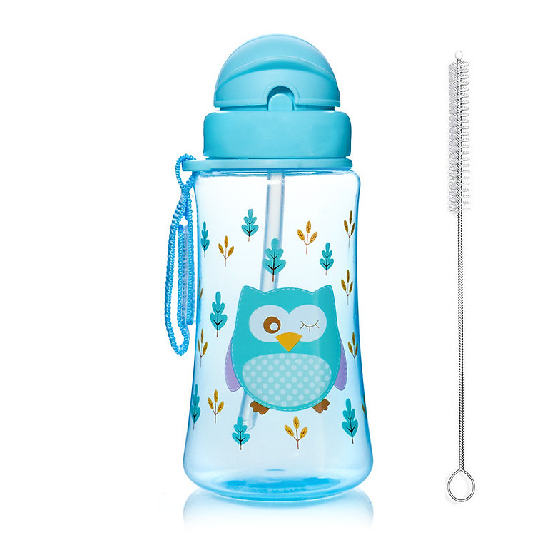 Bình uống nước cho bé Upass 300ml có ống hút mềm + tặng kèm cọ rửa ống hút