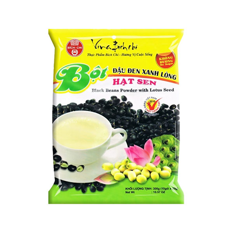 Bột đậu đen xanh lòng hạt sen Bích Chi không đường (30g x 10 túi/gói)