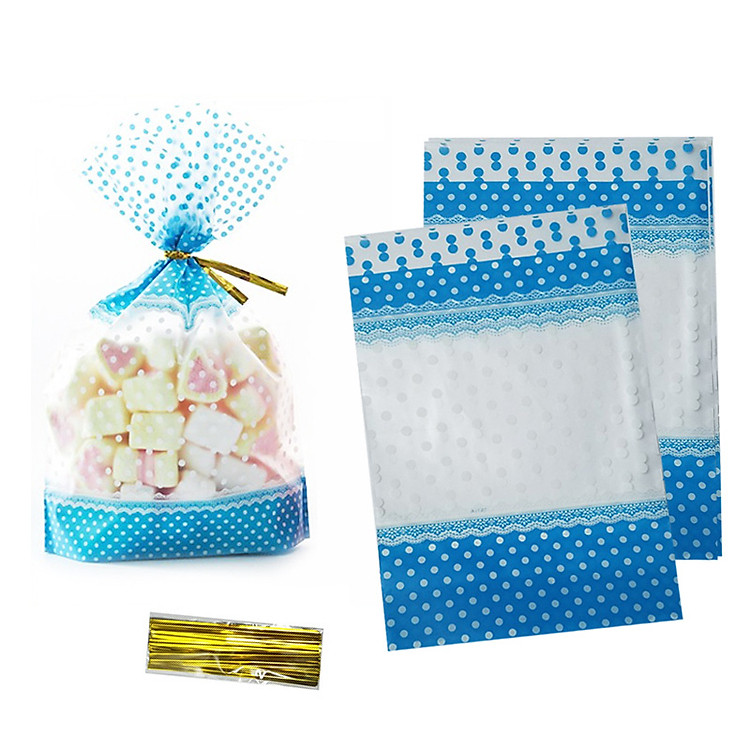 10 túi chấm bi đựng quà, bánh kẹo 16 x 24 cm tặng kèm dây kẽm