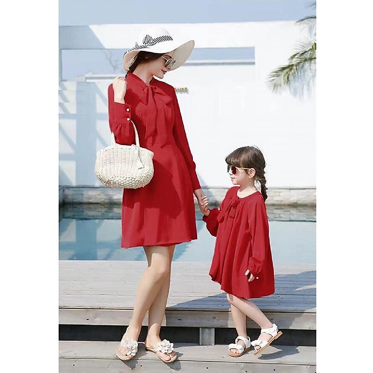 Đầm Xòe Phối Nơ Mẹ Và Bé