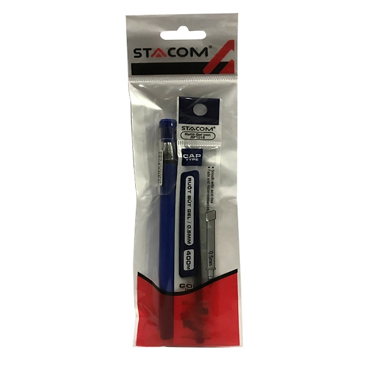 Bộ 3 Vỉ Bút Bi Mực Gel Nắp Đậy 0.5.Mm - Mực Xanh - VGP106-C (Tặng 1 Ruột Bút RF1015-C)