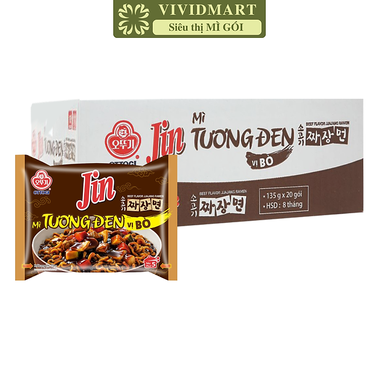 OTTOGI - Mì nấu Jin hương vị trộn Tương đen bò, Mì trộn tương đen bò Jin, Mì trộn Jin tương đen bò (135g/gói)