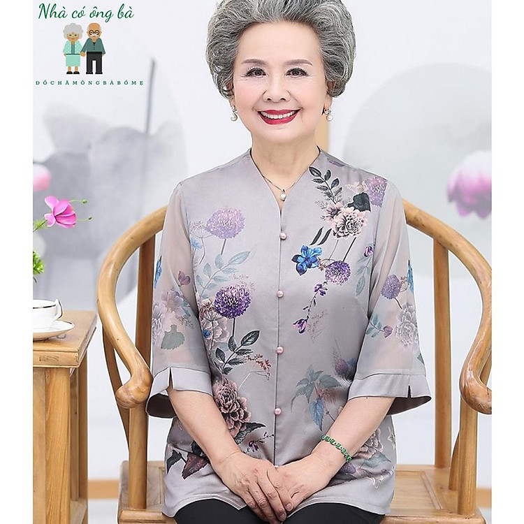 (CAO CẤP) ÁO SƠ MI LỤA CÁCH TÂN BÀ BA TAY LỬNG CHO PHỤ NỮ TRUNG NIÊN BÀ GIÀ