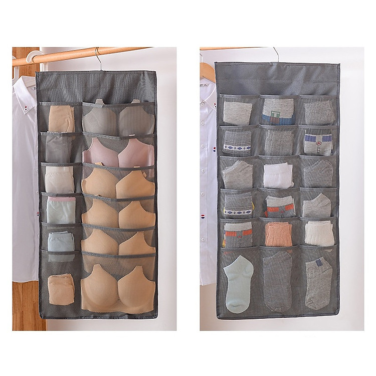 Túi Đựng Đồ Lót, Tất Vớ Treo Tủ 30 Ô Hai Mặt - Tặng móc áo đa năng tiện dụng