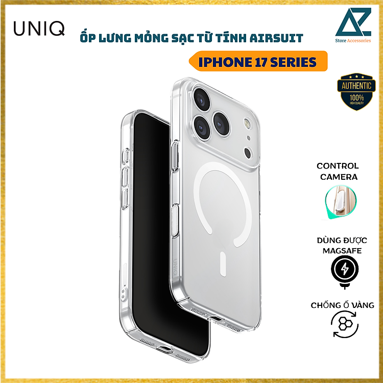Ốp Lưng Siêu Mỏng Sạc Không Dây Từ Tính UNIQ AIRSUIT cho iPhone 17 Series, Chống Ố Vàng_ Hàng chính hãng