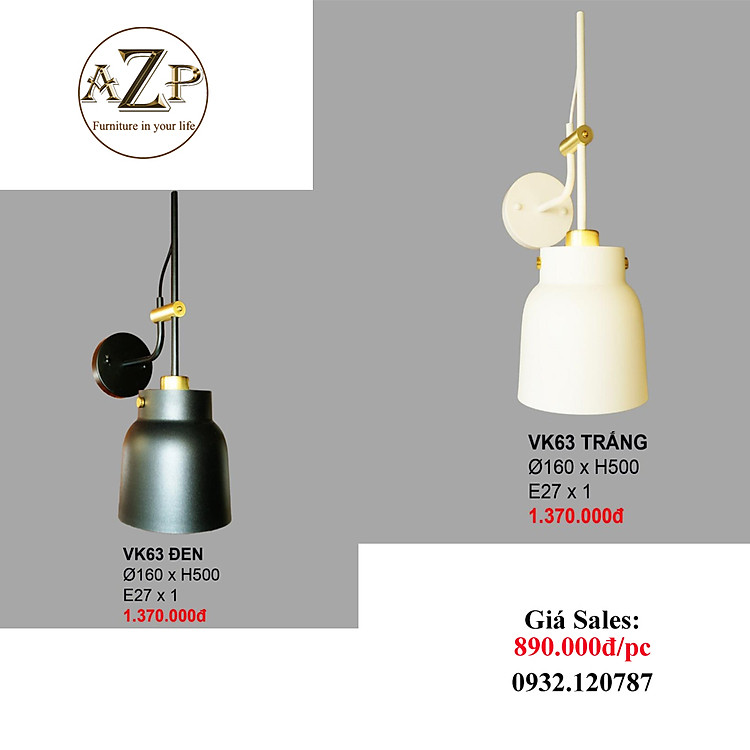 AZP - ĐÈN ỐP VÁCH / ĐÈN TRANG TRÍ / ĐÈN TREO TƯỜNG PHÒNG KHÁCH, PHÒNG NGỦ, NHÀ HÀNG, KHÁCH SẠN AZP-VK63 phong cách đương đại, hàng nhập khẩu AZP