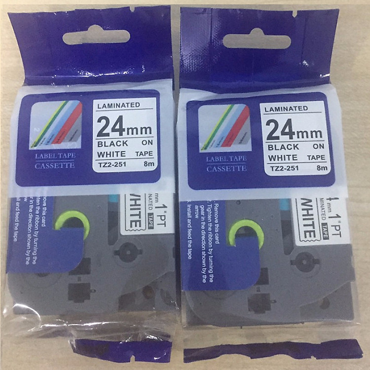 Combo 2 cuộn nhãn in TZ2-251 tiêu chuẩn - Chữ đen trên nền trắng 24mm - Hàng nhập khẩu