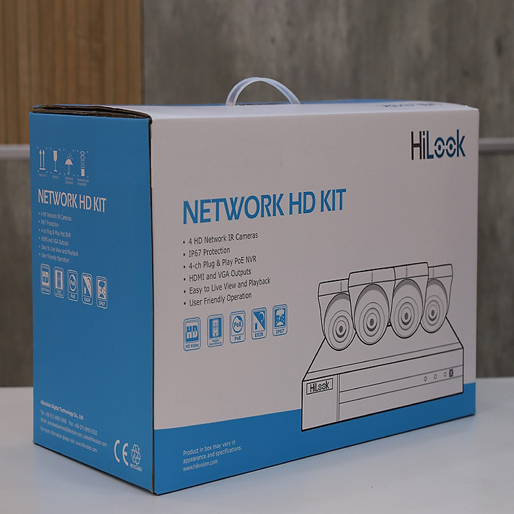 Bộ Camera IP HILOOK IK-4042BH-MH/P Độ Phân Giải 2MP FullHD, Gồm 1 Đầu Ghi Hình Hỗ Trợ 4 Cổng POE, 4 Camera, 4 Bộ Dây Tín Hiệu, 1 Dây HDMI - Hàng Chính Hãng