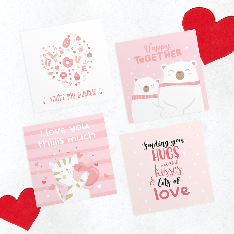 Thiệp tình yêu Valentine LOVE IS PINK (vuông 12 cm, set 4 thiệp)