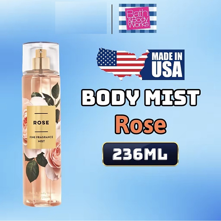 Body Mist Bath And Body Works Nam Nữ Chính Hãng Rose, Xịt Thơm Body Toàn Thân Hương Nước Hoa 236ml