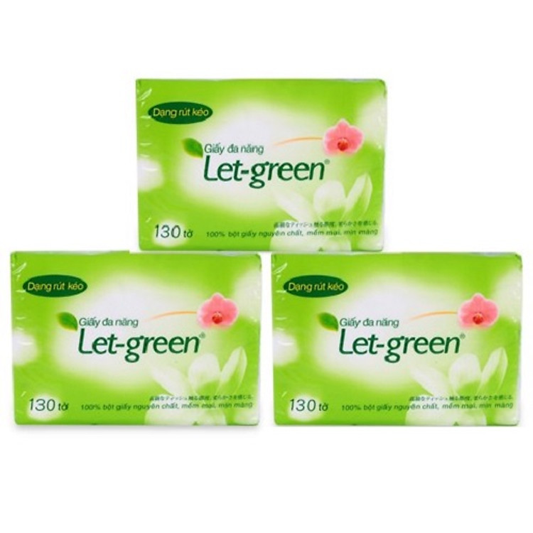 Combo 3 gói khăn giấy đa năng Let Green 210mm size nhỏ ( 130 tờ / gói )