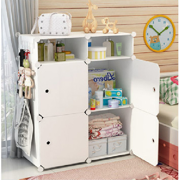 Tủ đầu giường lắp ghép 4 ô lớn và 2 ô nhỏ màu trắng kèm móc treo