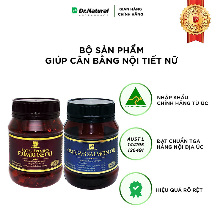 Bộ sản phẩm: Viên Dầu Cá Hồi OMEGA 3 SALMON OIL, Viên bổ sung nội tiết nữ HYPER EVENING PRIMROSE OIL