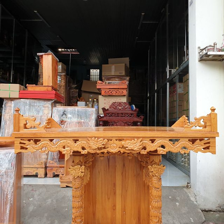 Bàn thờ treo tường gỗ gõ đỏ trạm rồng 1m07