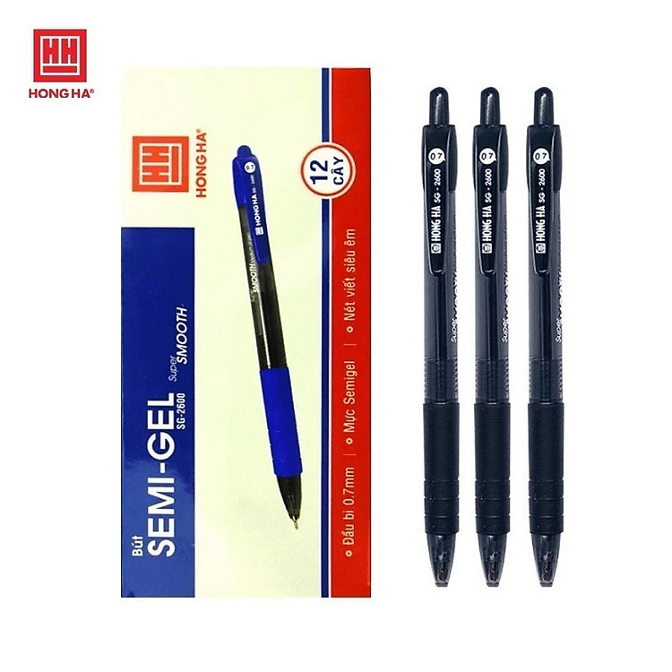 Hộp 12 bút bi Semi gel Hồng Hà 2600 cỡ ngòi 0.7mm