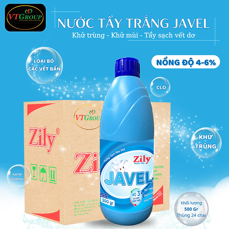 Nước Tẩy Trắng Javel Zily 500g - 24 Chai/Thùng