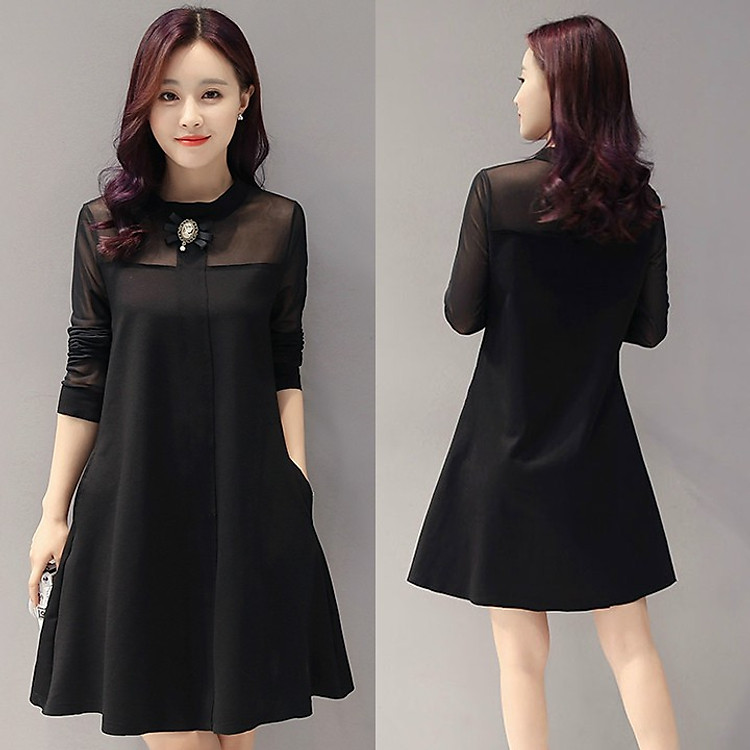 Đầm Dài Tay Phối Lưới Cao Cấp