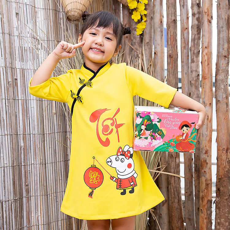 Đầm Sườn Xám Bé Gái In Hình Heo Tết Bonchop DBG-125145658