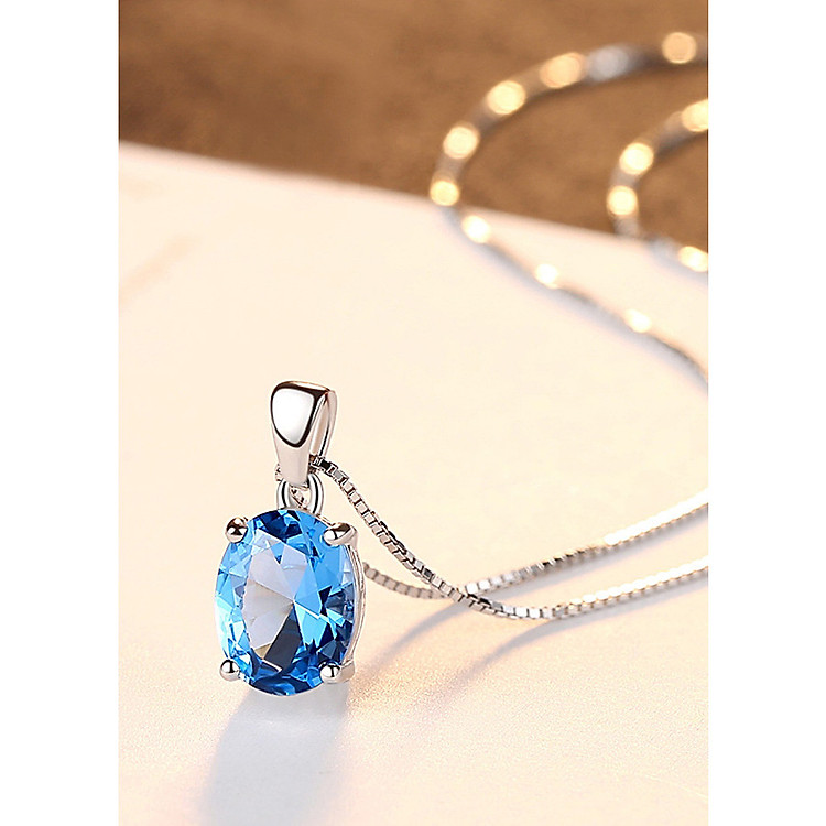 Dây Chuyền Bạc Nữ S925 Đính Đá Xanh Dương Sang Trọng, Vòng Cổ Bạc Đính Đá Topaz Xanh - M1447 - Bảo Ngọc Jewelry