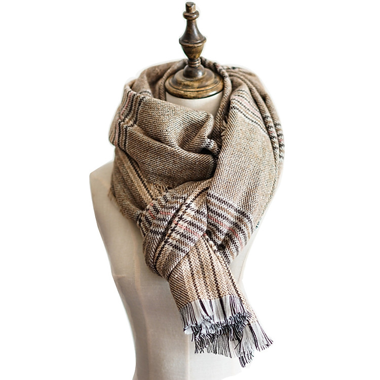Khăn len cashmere Hàn Quốc kẻ caro kiểu vintage khổ trung KB18