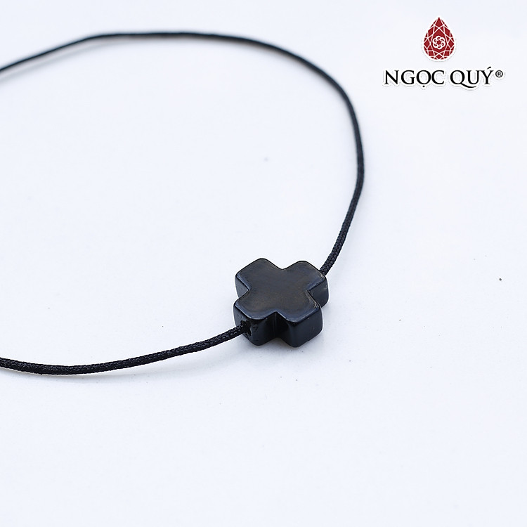 Mặt dây chuyền thánh giá xỏ ngang đá mã não đen 10.5x10.5x4mm mệnh thủy, mộc - Ngọc Quý Gemstones