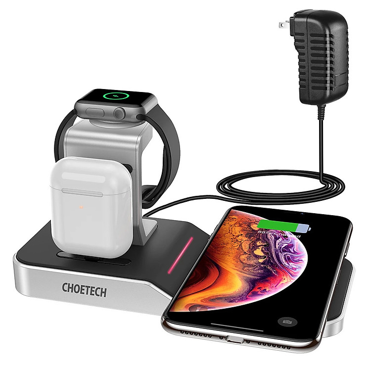 CHOETECH 4in1 7.5/10 W MFI Chứng Nhận Sạc Không Dây Đế cắm cho Iphone XS/XR/X/ 8 chân đế đứng dành cho iWatch Series 1/2/3/4 AirPod - Hàng Chính Hãng