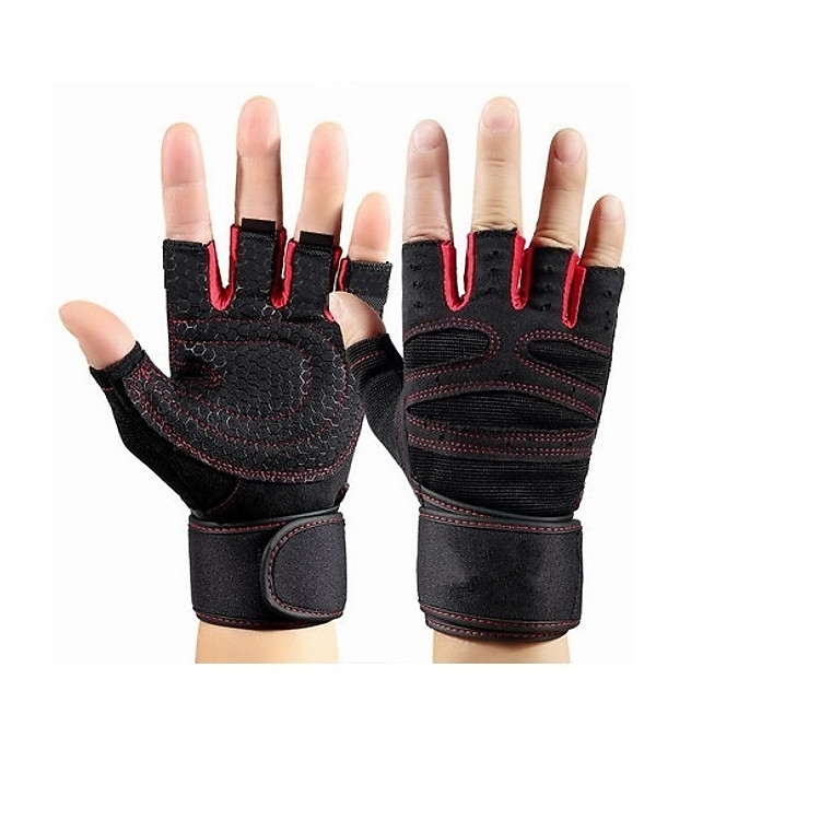 Găng tay thể hình tập GYM nam nữ, găng tay thể thao chống trơn xỏ ngón thoáng khí cao cấp - POKI