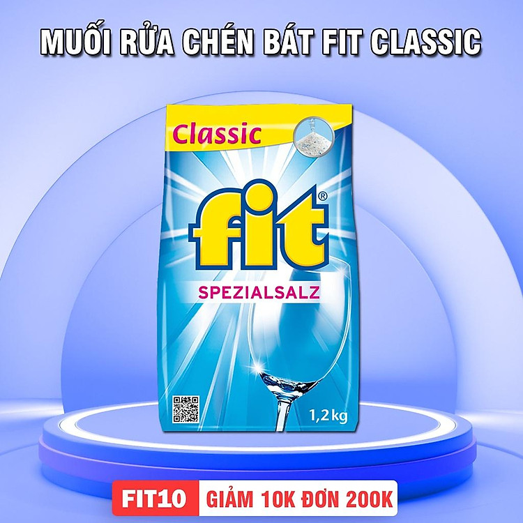 Muối rửa chén bát FIT Classic túi 1.2kg, Muối rửa chén chuyên dùng cho máy rửa bát sạch bóng hoàn hảo, bảo vệ chuyên sâu