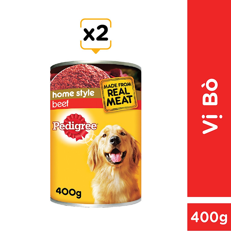 Bộ 2 thức ăn dạng pate dành cho chó lớn Pedigree vị bò lon 400g