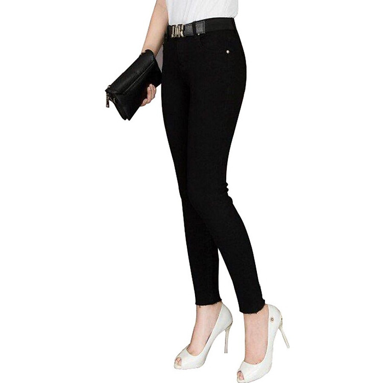 Quần jean nữ đen trơn vải mềm co giãn tốt thoáng khí