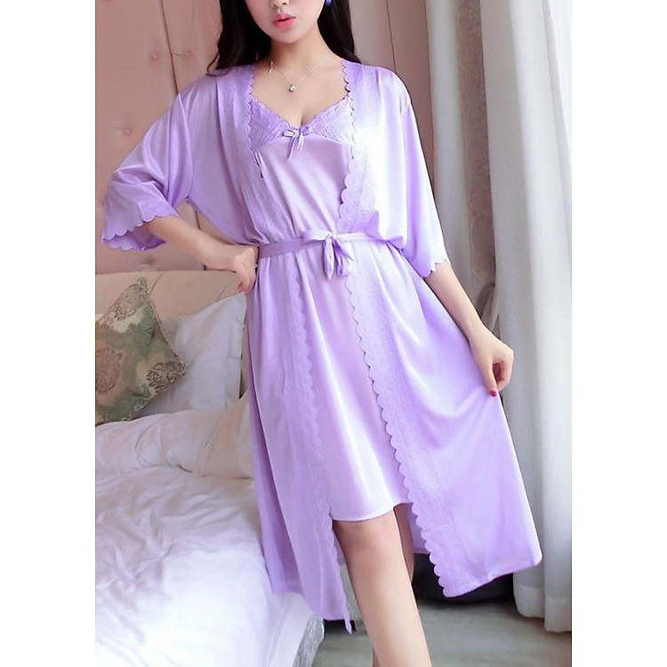 Set váy đầm 2 dây phi lụa kèm áo choàng