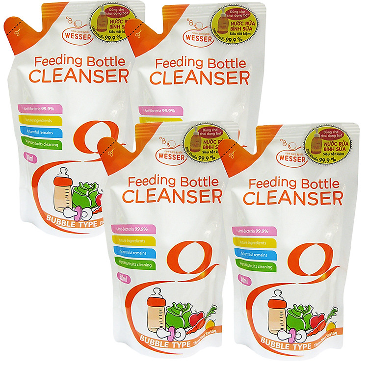 Bộ 4 Gói Nước Rửa Bình Sữa Wesser Chính hãng Ưu đãi - Hình ảnh 5