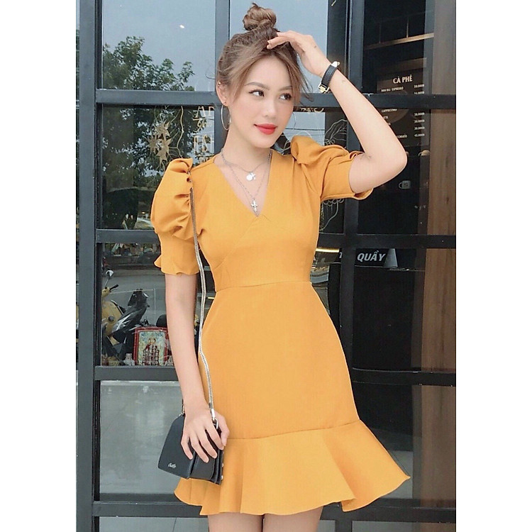 Đầm đuôi cá tay bồng 2 màu